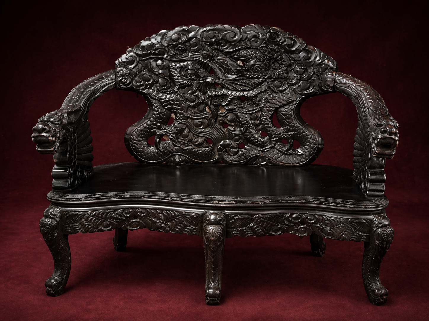 Meiji Love seat with Classic Dragons & Clouds Circa. 1890