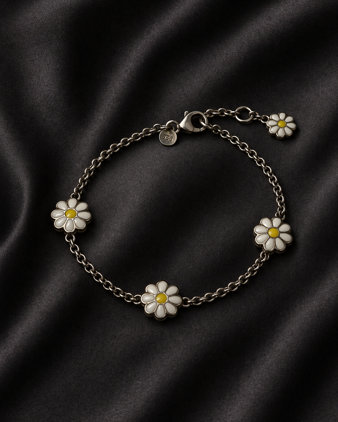 Sterling Silver and Enamel  Danish Daisy bracelet