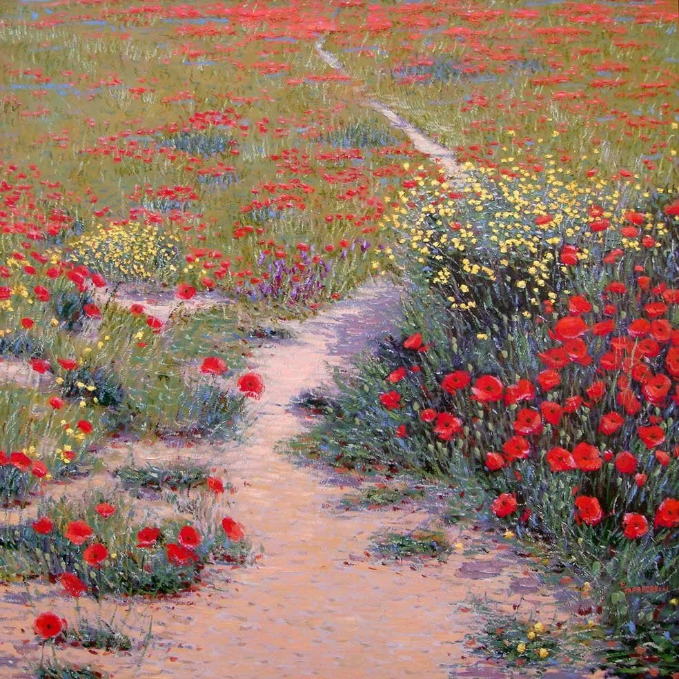 Caminho de papoulas e amarelinhas, 100 x 100