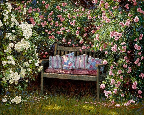 Roseiras e o banco, 80 x 100