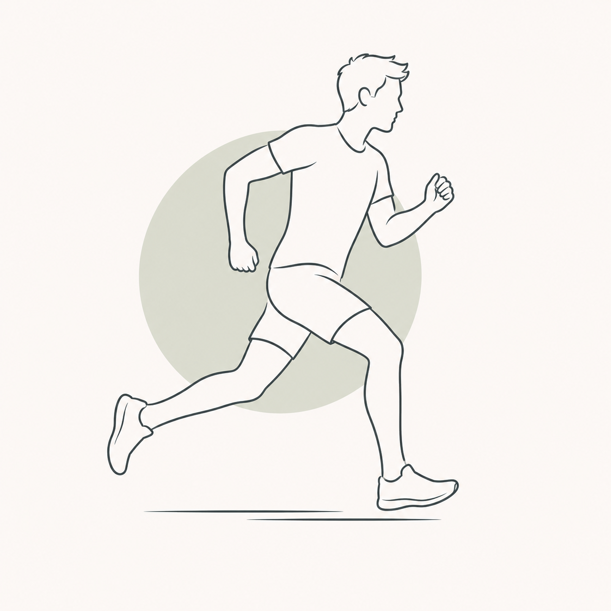 Outline drawing of a man running with a green circle behind him.