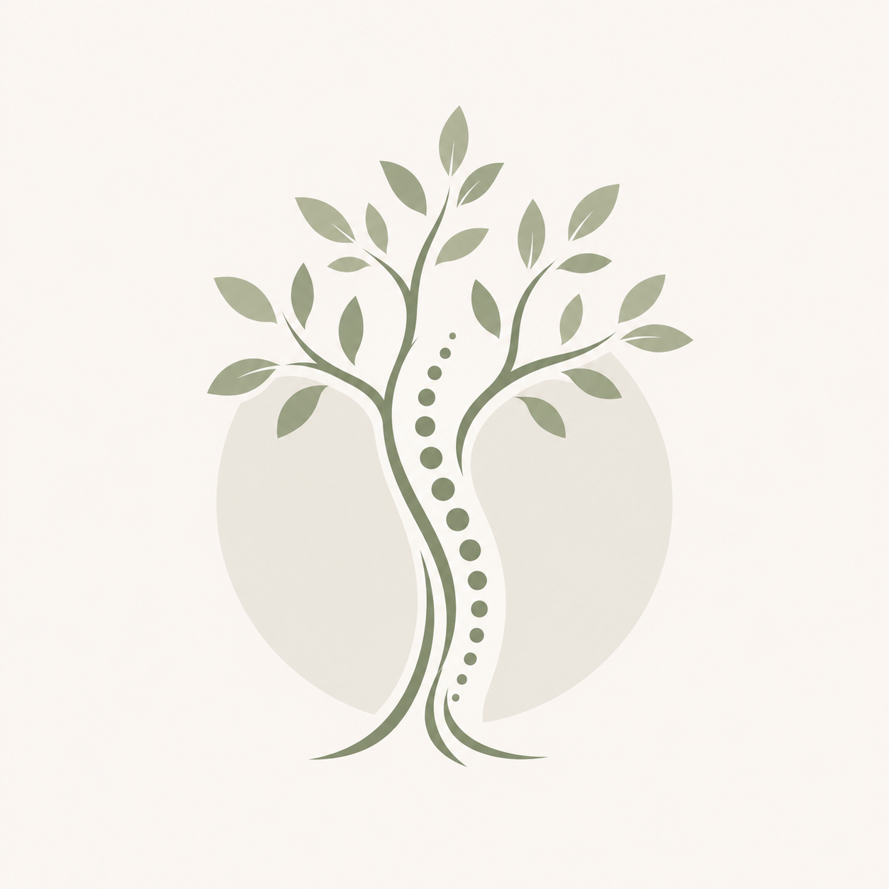 A stylized tree with green leaves and a curved trunk, set against a light background with a subtle circular shape behind it.