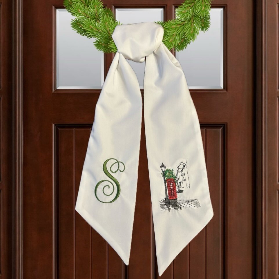 Monogrammed Wreath Sash #embroidery #personalizedgift #monogram #womenowned #supportsmallbusiness