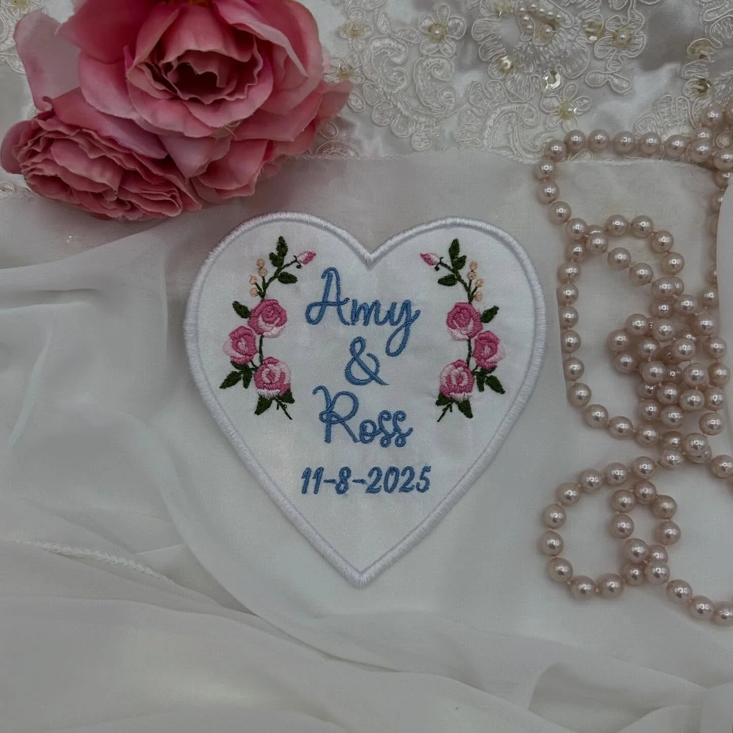 Custom Embroidered Wedding Dress Label: Personalized Bridal Gown Keepsake #smallbusiness #embroidery #personalizedgifts #etsyshop #etsy #supportsmallbusiness #womenowned #ricoma #sewing #bridal #bride #wedding #weddingplanning #flowers #bouquet