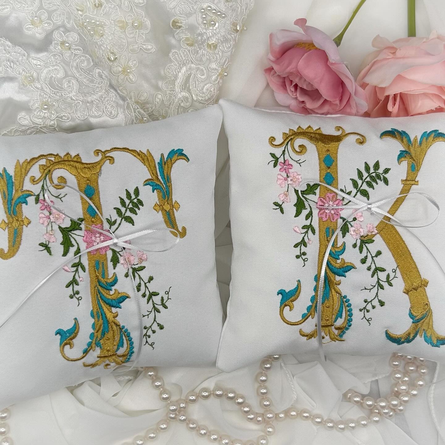 Adorn your wedding celebration with our embroidered ring bearer pillows, a perfect blend of sophistication and romance. We really loved the color combination this customer selected. Let our beautiful ring bearer pillows add a touch of charm to make y