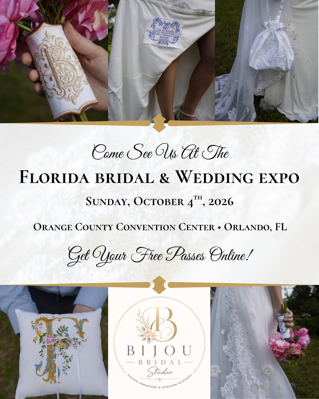 ✨ We&rsquo;re going to the Florida Bridal &amp; Wedding Expo! 🤍
Come see Bijou Bridal Studio in person and explore our handcrafted bridal accessories, personalized embroidery, and heirloom keepsakes.

📍 Orange County Convention Center | Orlando, FL