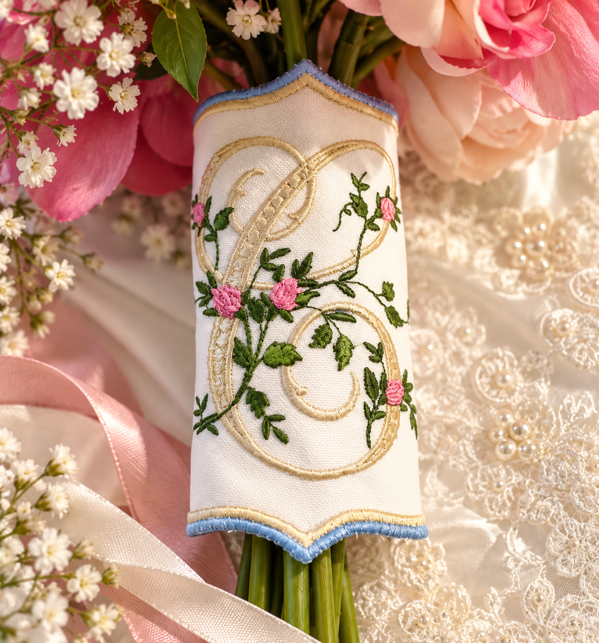 Blooming Vine Monogrammed Bridal Bouquet Wrap