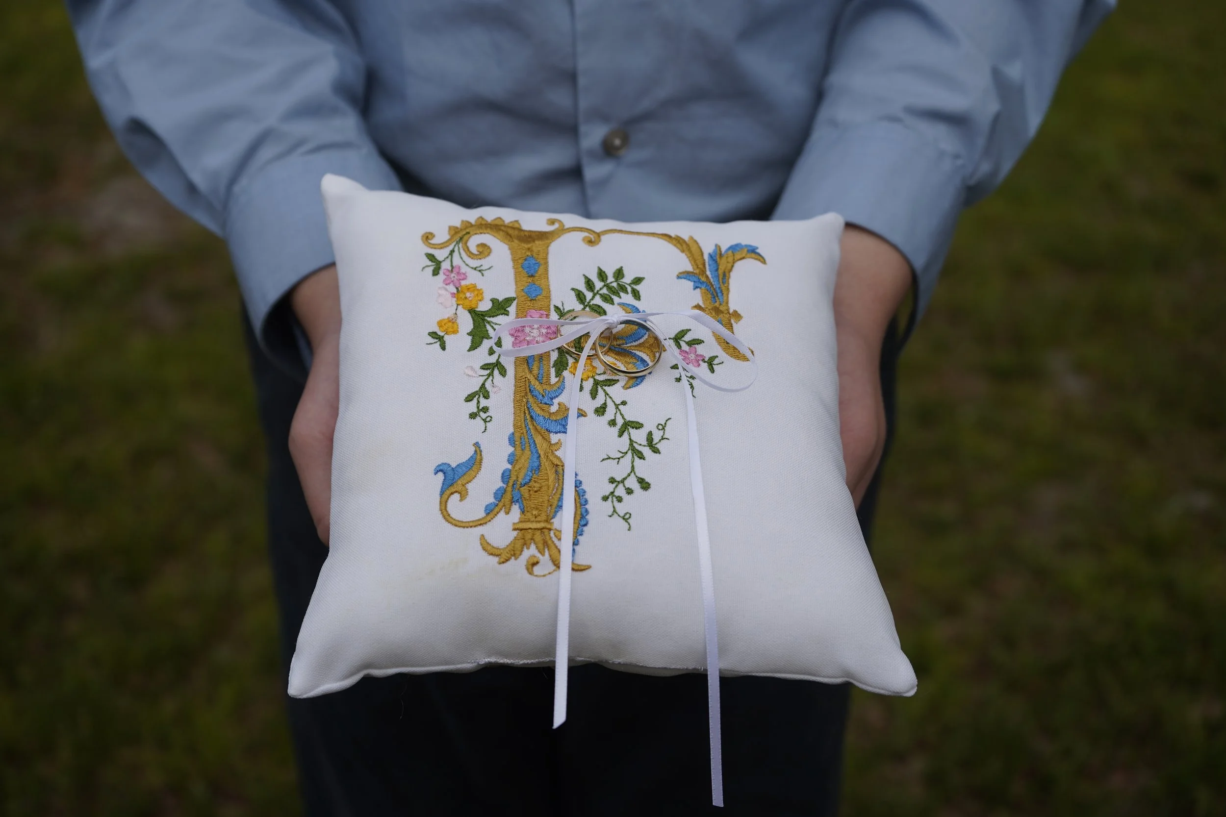 Custom Embroidered Monogram Ring Bearer Pillow | Personalized Wedding Ring Cushion | Handmade Wedding Keepsake Gift