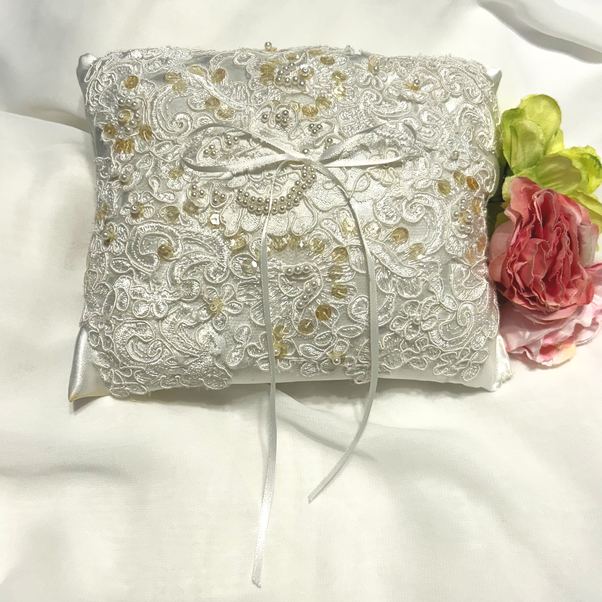 Custom Heirloom Wedding Ring Pillow | Personalized Bridal Keepsake Made from Wedding Dress Fabric