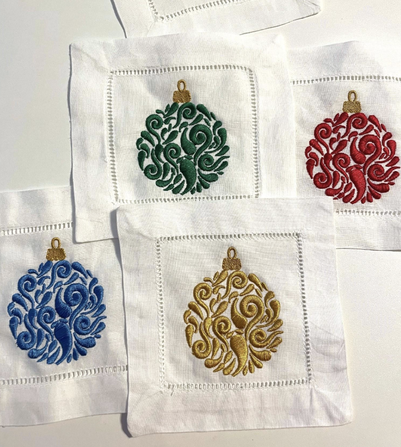 Holiday Cocktail Napkins | Embroidered Housewarming Napkins | Personalized Linen Party Napkins Gift Set
