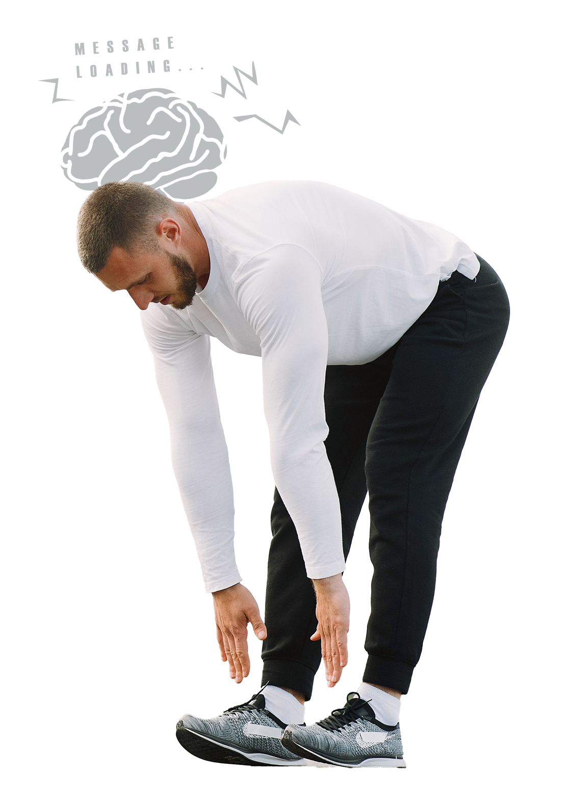 Man athletic clothes stretching pain message