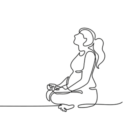 Line drawing of a pregnant woman in a yoga pose