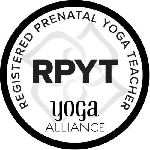 Registered Prenatal Yoga Teacher logo with "RPYT Yoga Alliance" text and a stylized lotus design.