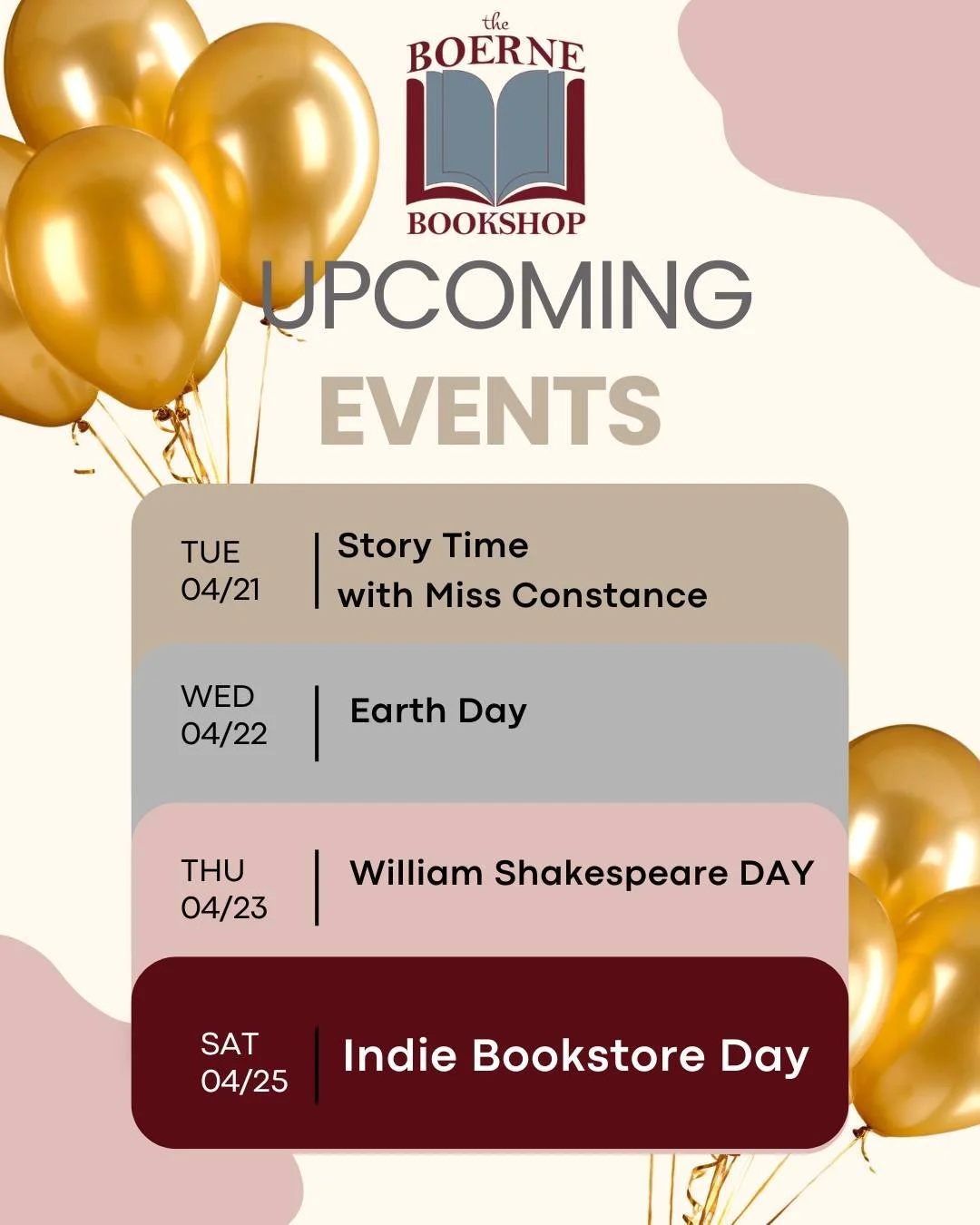 It is good to be amongst books and people who read...there is always so much to celebrate and enjoy.

Saturday, April 25th, we will celebrate Indie Bookstore Day at the store. We hope you will join us.
