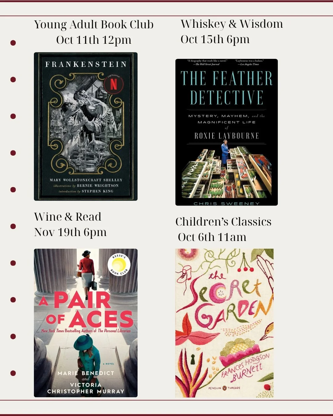 This is what our Book Club members are reading this month.
