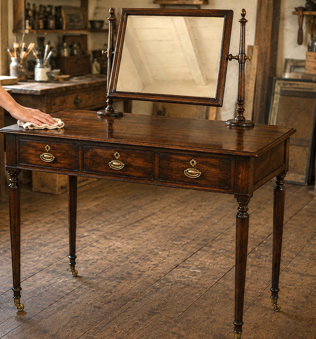 vanity after the distressing process RESTORIUM
Vanity with hand-applied distressed finish, completed at RESTORIUM