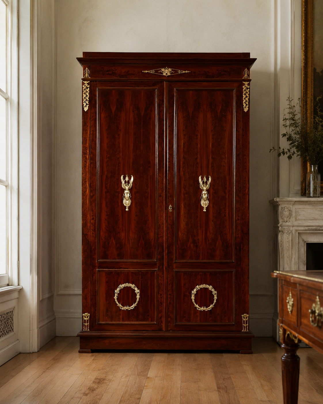 Newly made wardrobe with hand-applied period patina and aged finish