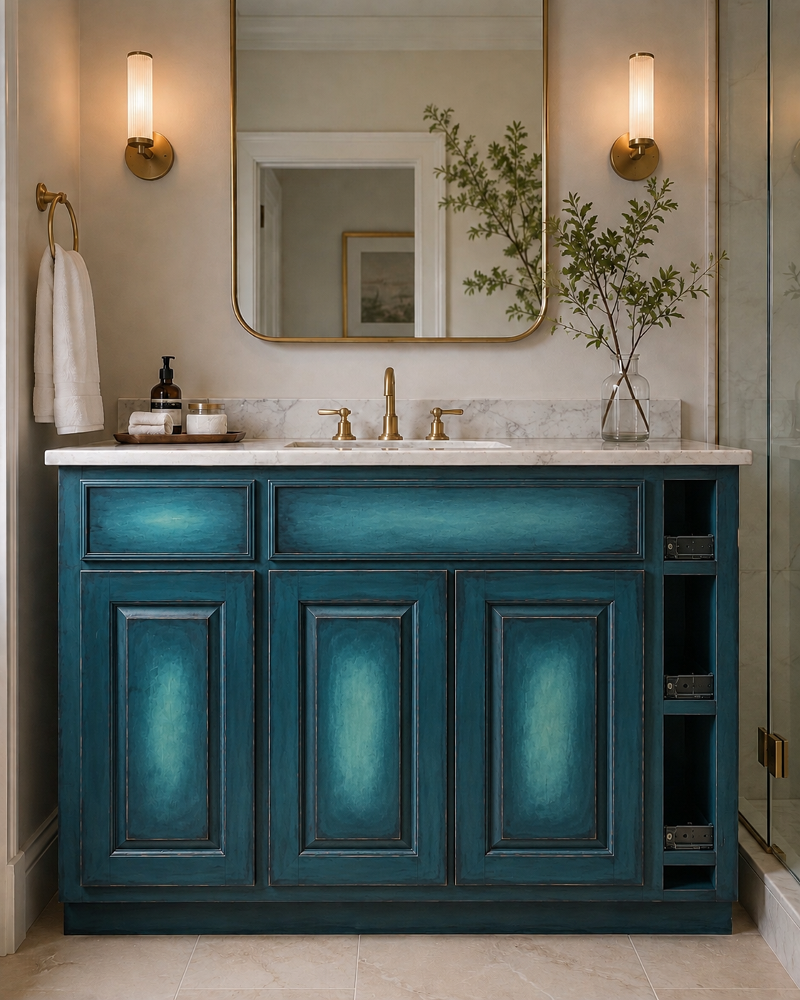 bathroom cabinet after transformation
Bathroom cabinet after complete decorative finish transformation