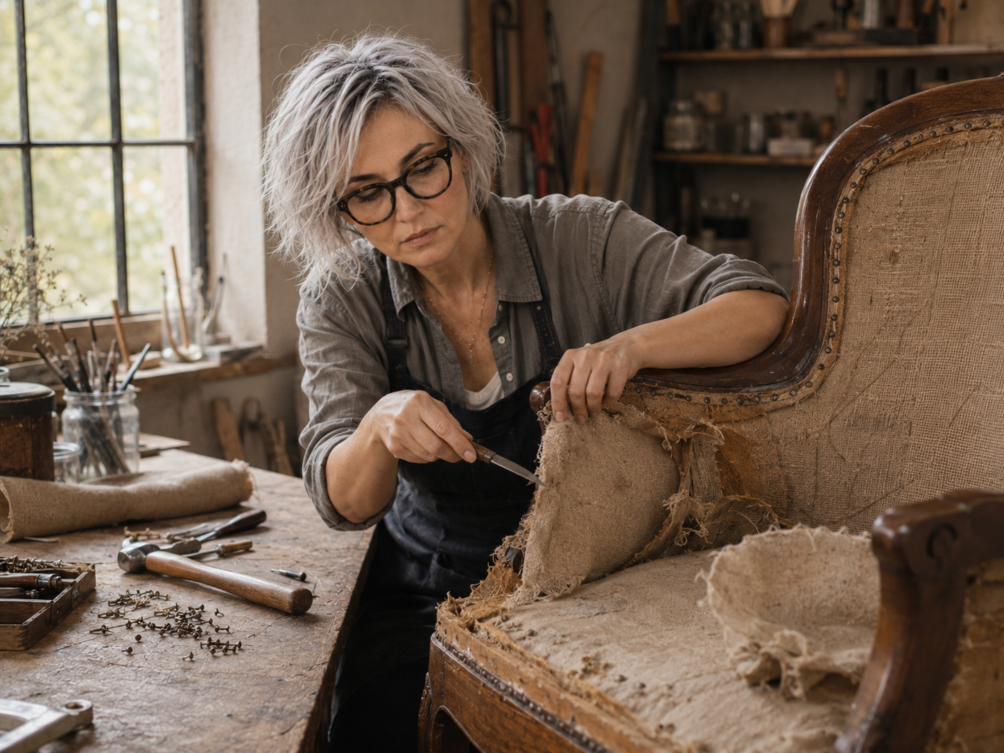 RESTORIUM removing old upholstery
Removing old upholstery layers from an antique chair frame