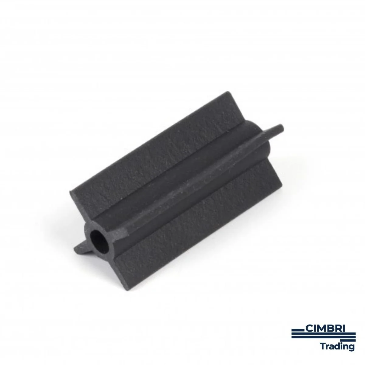 A black track cutter rail with a small protruding metal pin, used for model trains, on a white background with CIMBRI Trading logo in the lower right corner.
