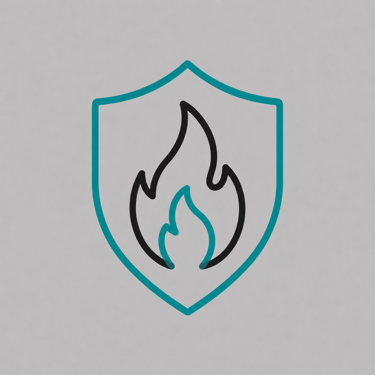 A logo of a shield with a flame symbol inside, emphasizing fire safety or protection.