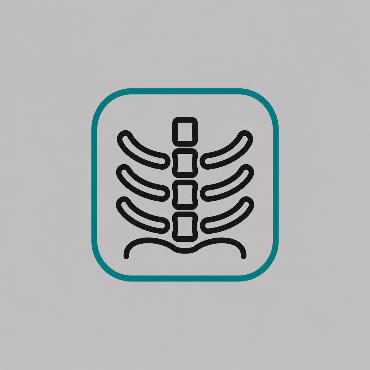 Medical icon of a ribcage in a square with rounded corners.