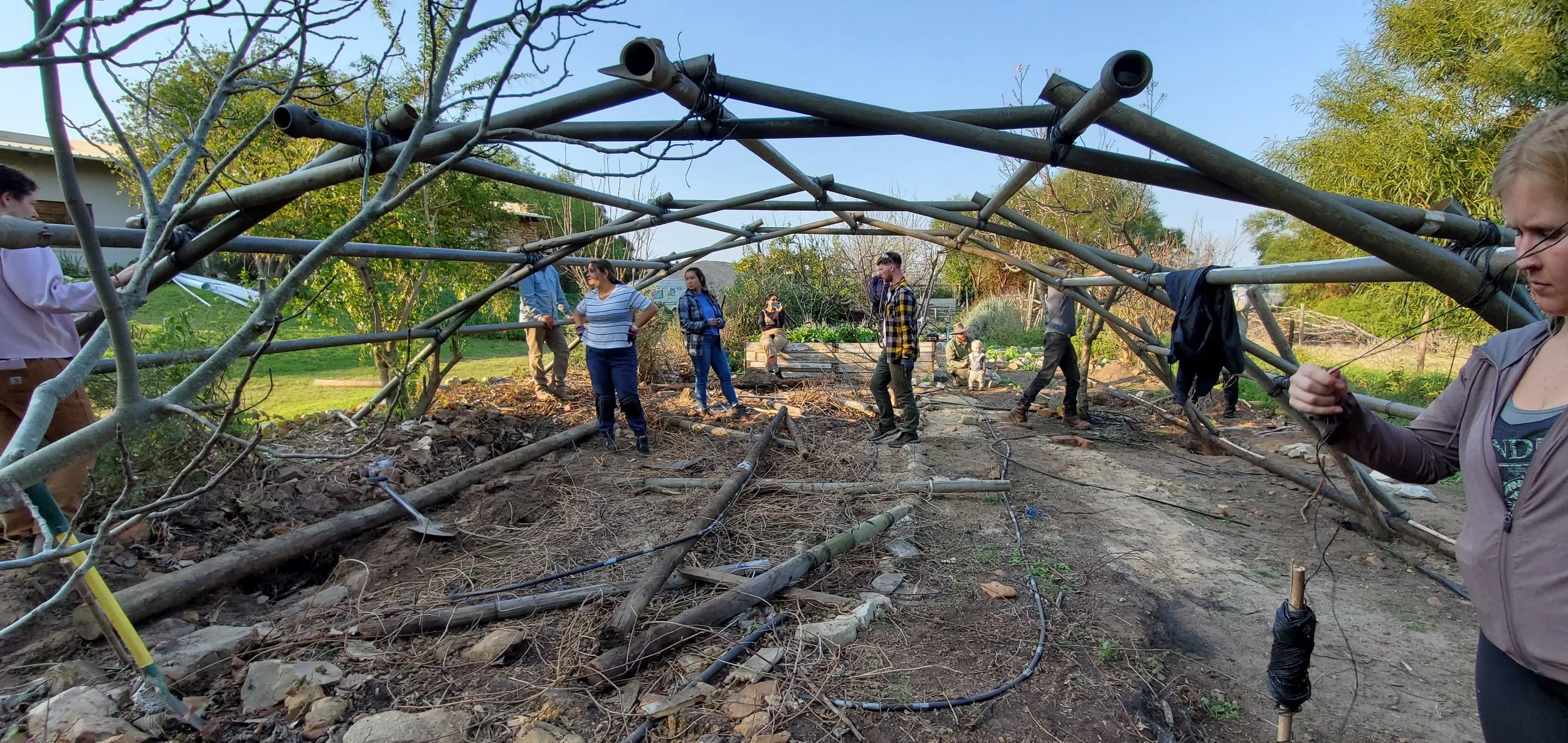 Students working on reclaimed greenhouse