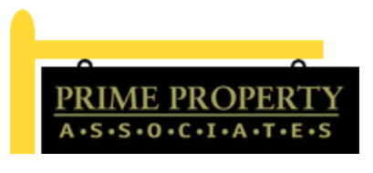 Sign reading "Prime Property Associates" in black and yellow.