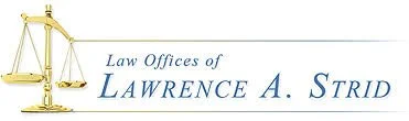 Logo for Law Offices of Lawrence A. Strid with a gold scale of justice on the left.
