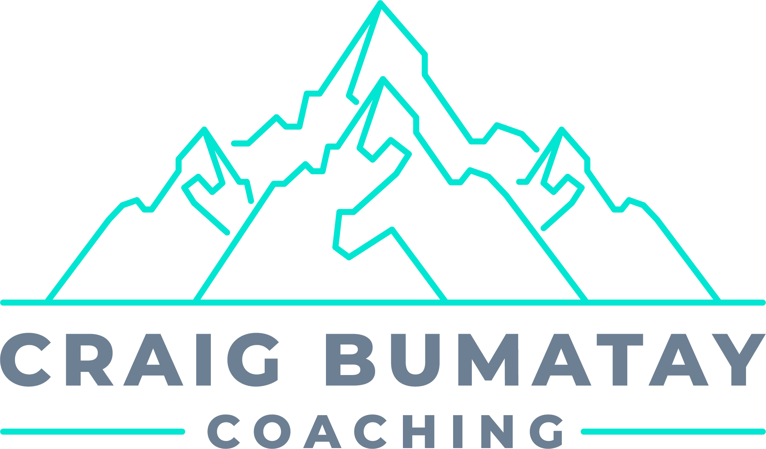 Logo of Craig Bumaty Coaching featuring a stylized mountain range in cyan and the company name in gray text.