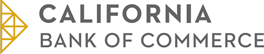 California Bank of Commerce logo with gold triangle and black text