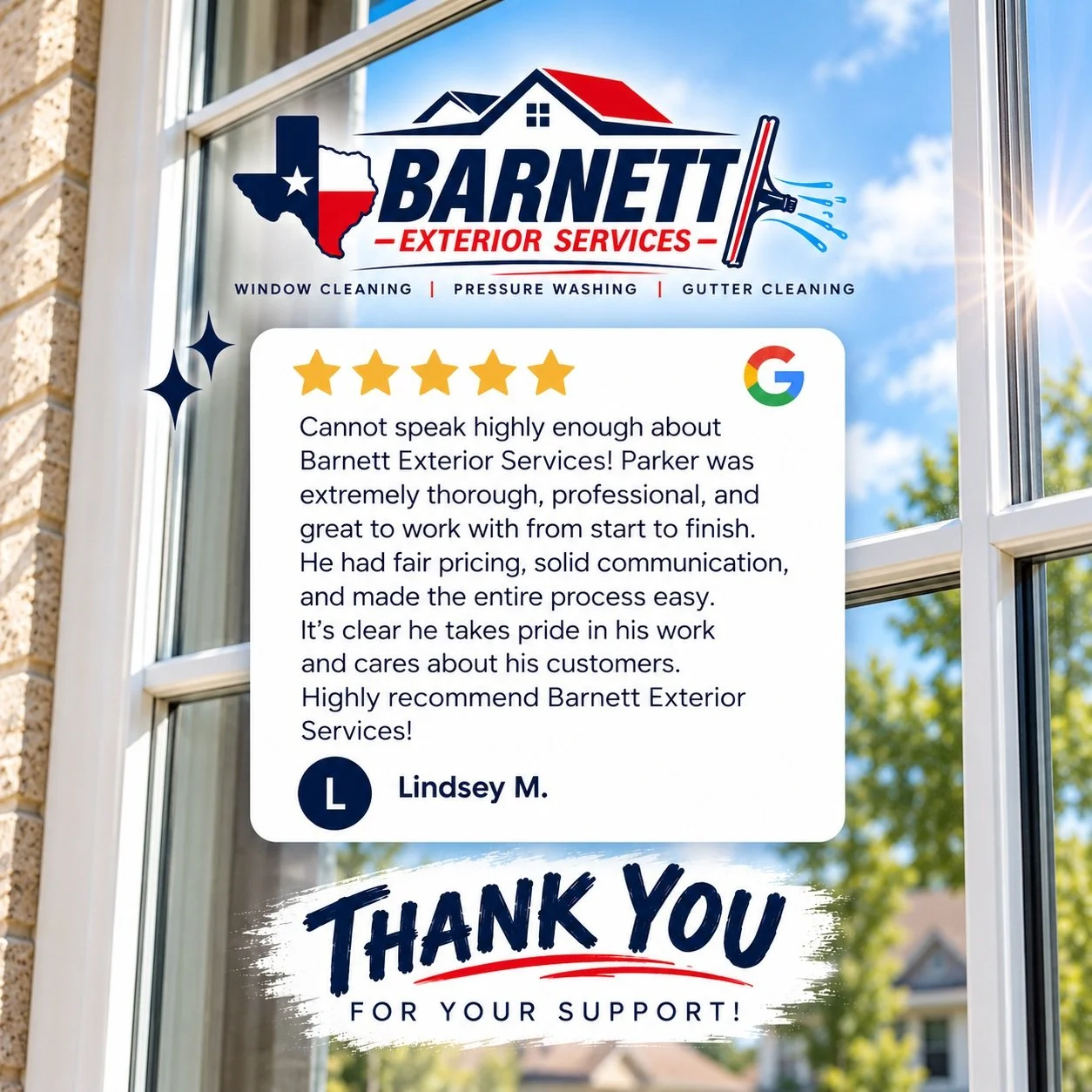 ⭐⭐⭐⭐⭐
Another happy customer!

Thank you, Lindsey, for trusting Barnett Exterior Services with your home and for taking the time to share your experience. Providing quality work, fair pricing, and great service from start to finish is always the goal