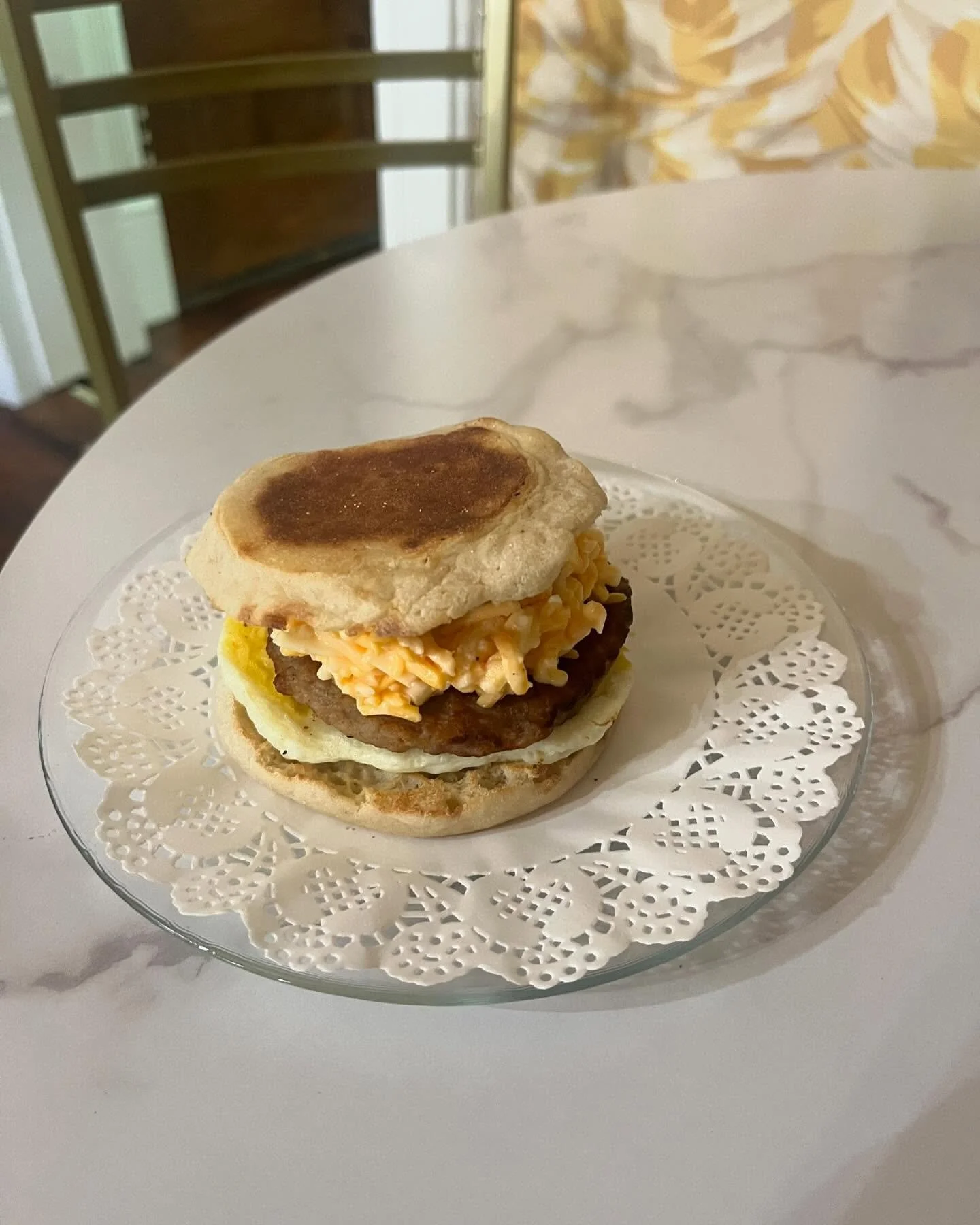 A Sausage, egg and pimento cheese on an English muffin with one of our specialty teas is waiting for you at Greystone Coffee &amp; Teahouse!! 434 E. Magnolia Ave.