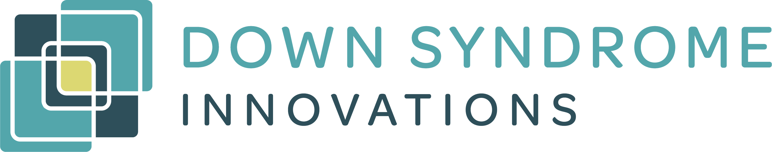 Logo for Down Syndrome Innovations featuring abstract geometric shapes and text