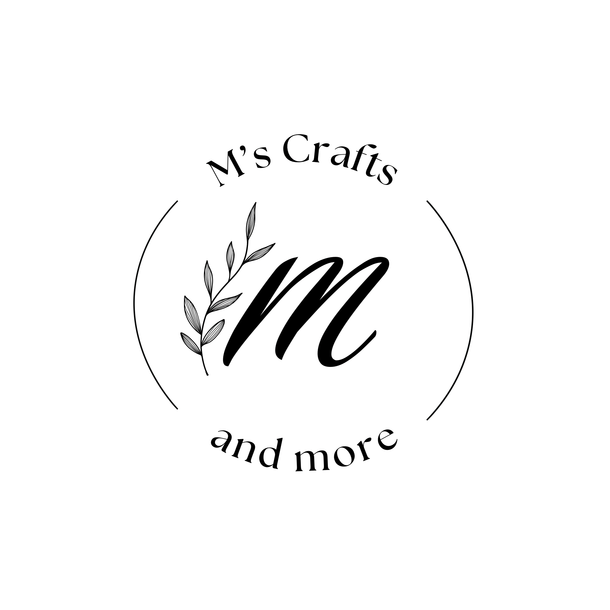 A logo with the words "Ms Crafts" at the top, a decorative leaf drawing on the left side, and the phrase "and more" at the bottom, all inside a circular outline.