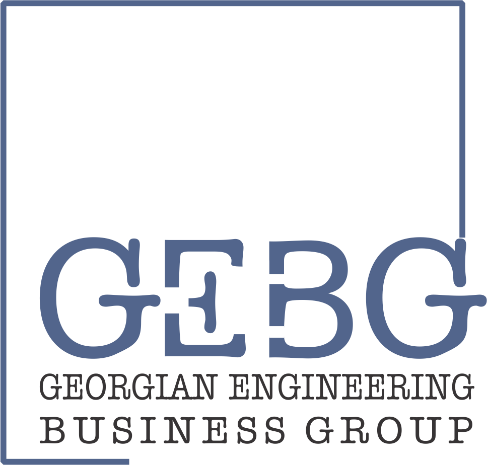 Logo for Georgian Engineering Business Group, featuring the initials GEB in large font and the full name written below.