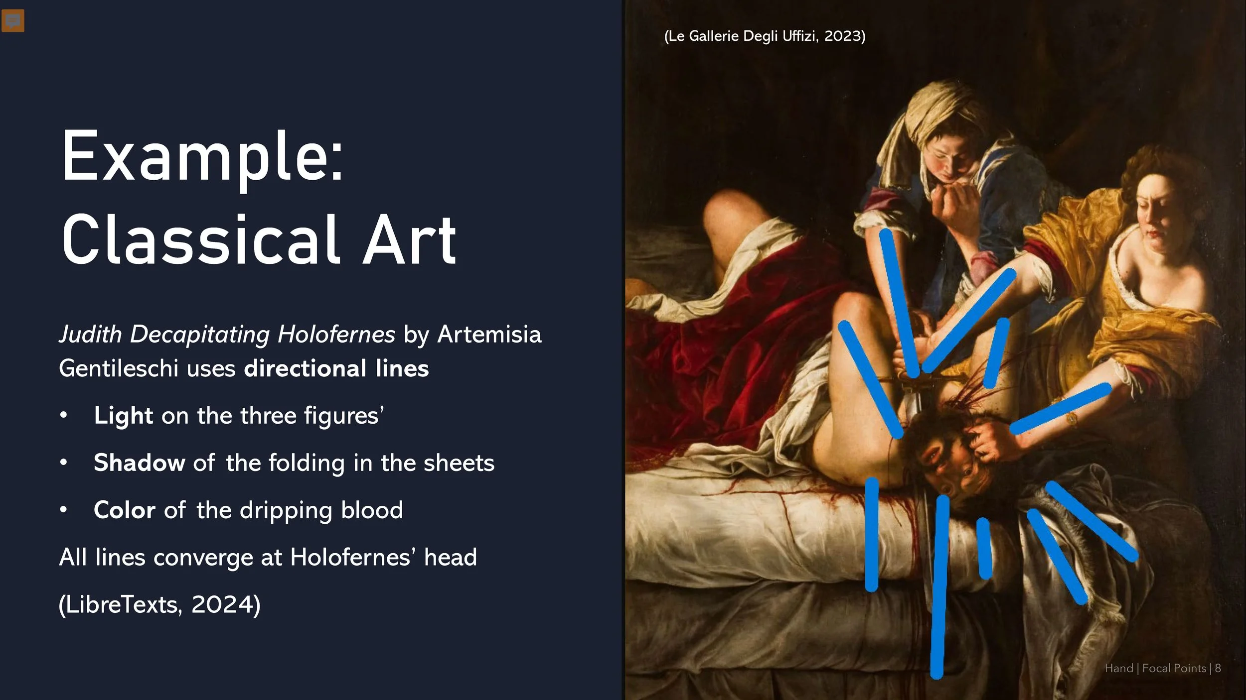 Sometimes the best way to learn about art is to go back to the classics. 


What is the most important aspect or the aspect that starts the story in this image? It is the beheading, and it is more than just the brutality of the image that draws us to