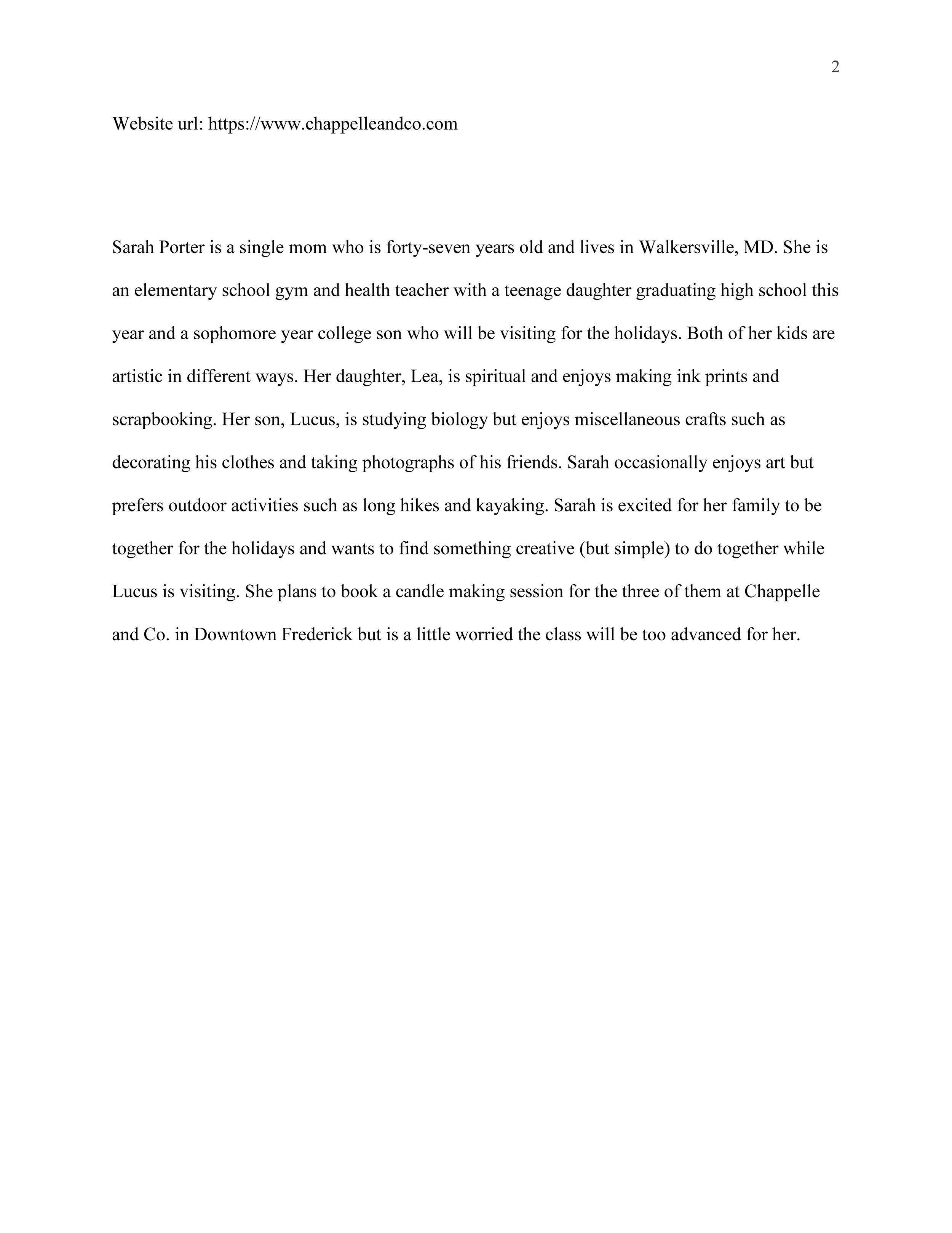 first persona for Chappelle and Co. candle making