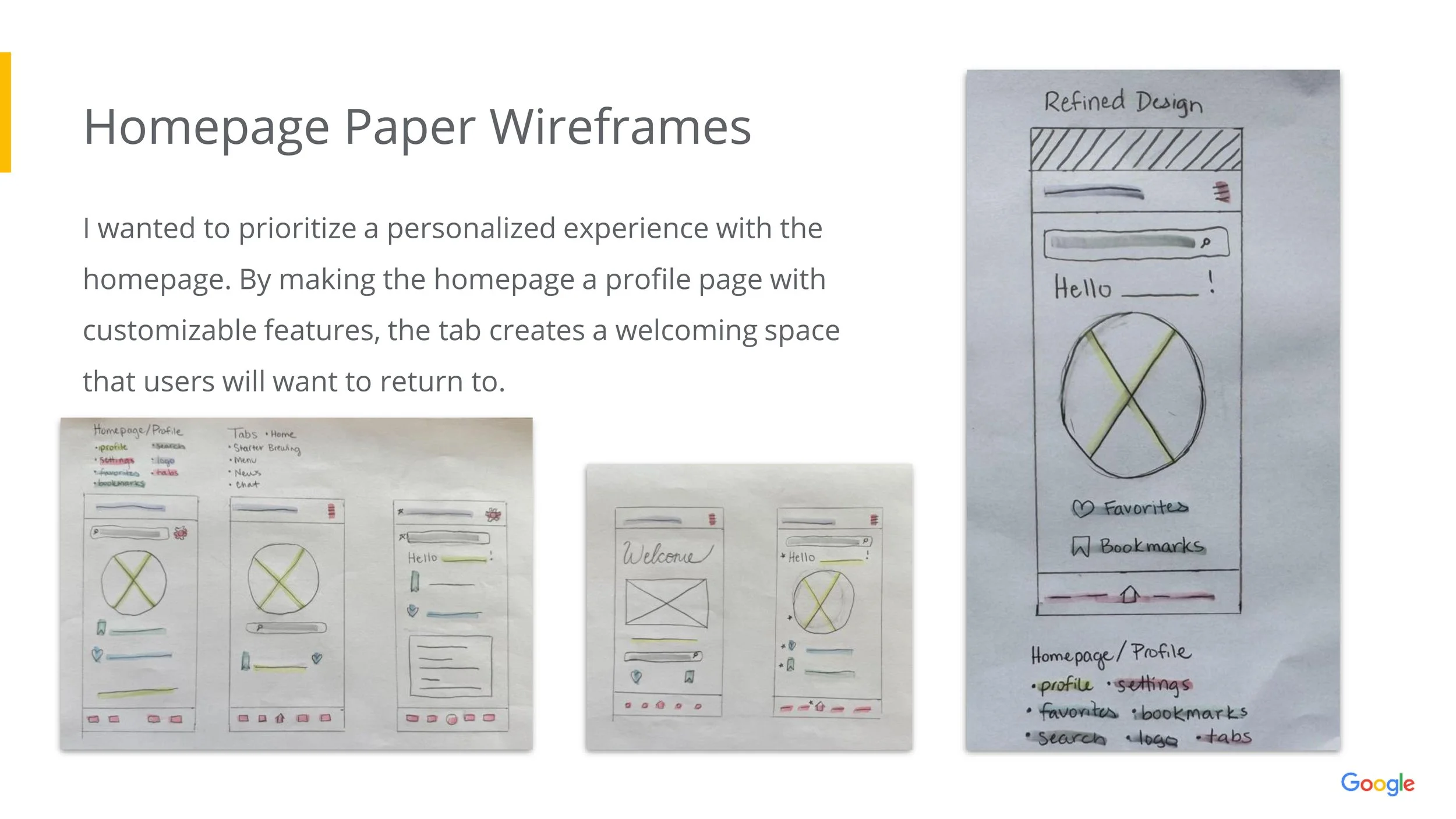 homepage paper wireframes (slide 20/43)