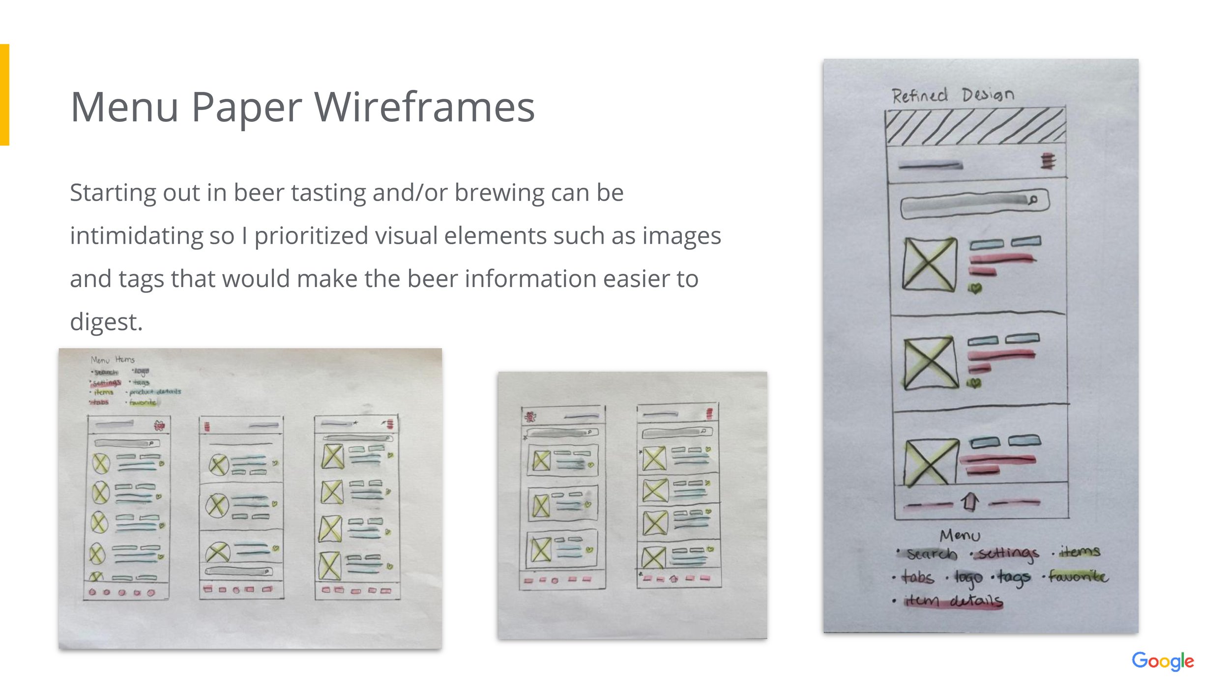 menu paper wireframes (slide 22/43)