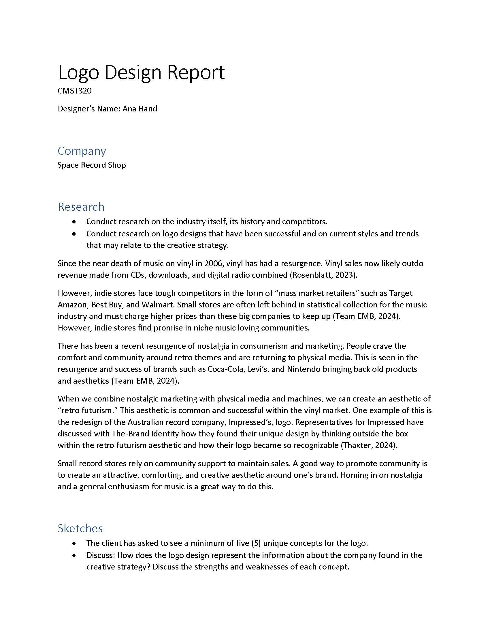Page 1/3 of Ana Hand's logo design report