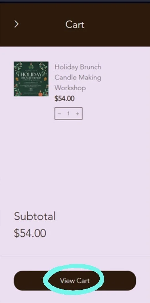 marked up screenshot ("view cart" button is circled) of the Chappelle and Co. checkout cart