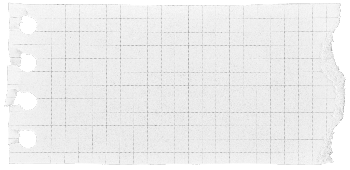 A torn piece of graph paper with three holes punched on the left side