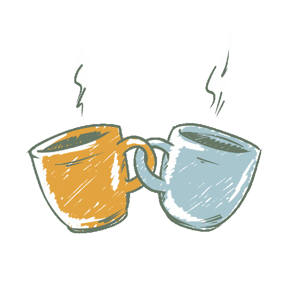Animated image of coffee cups with steam coming off the top