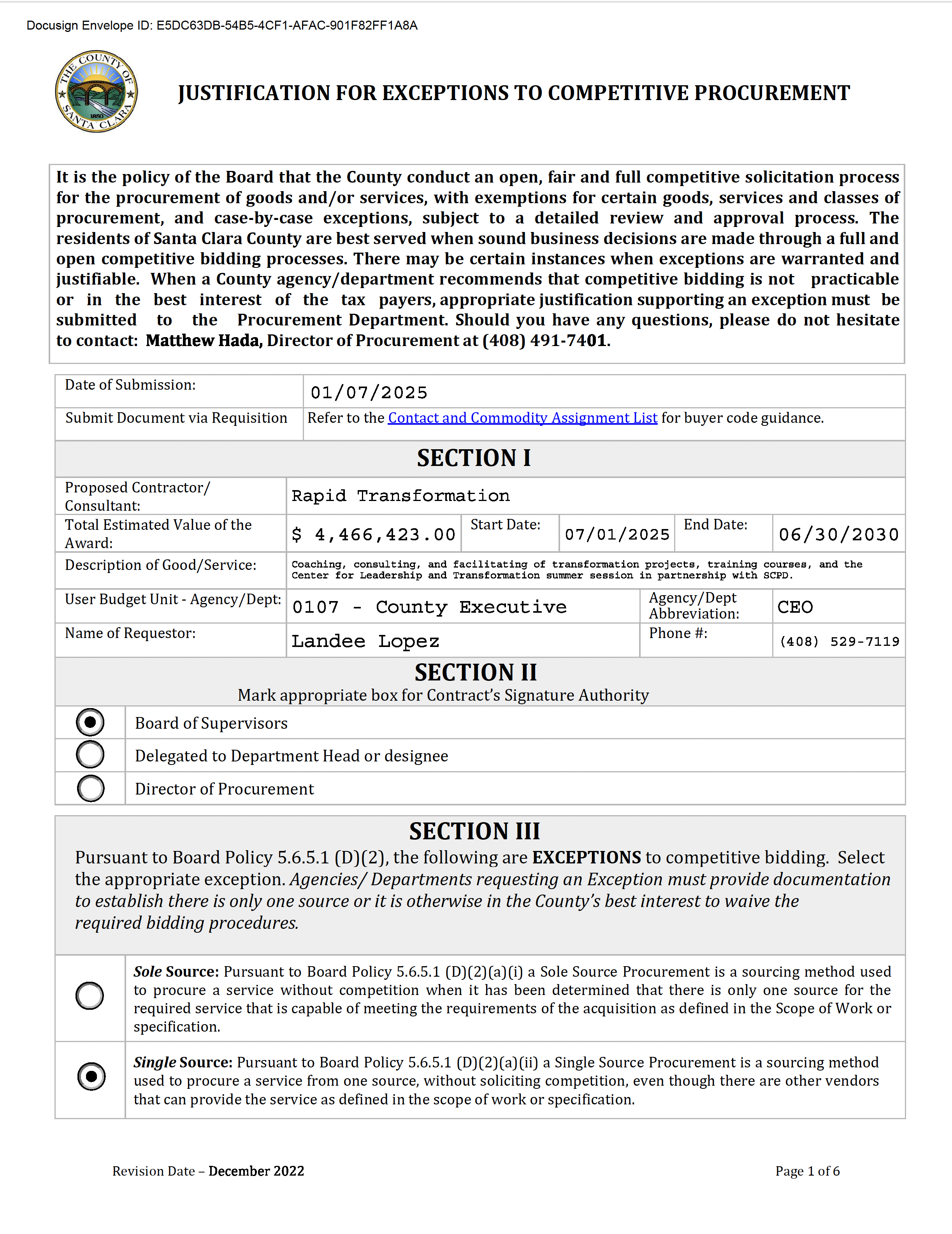 Santa Clara County Justification for Exceptions image