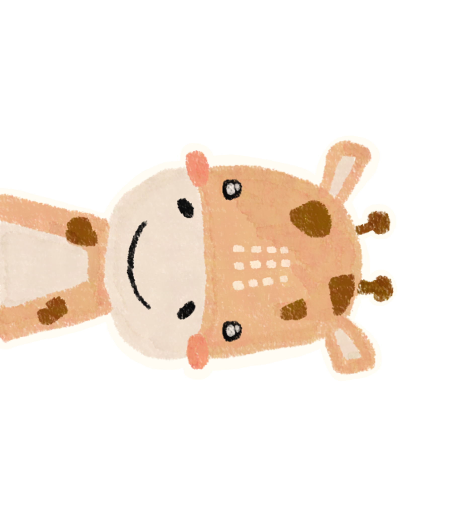 Watercolor illustration of a smiling, cartoon-style dog with floppy ears and brown spots.