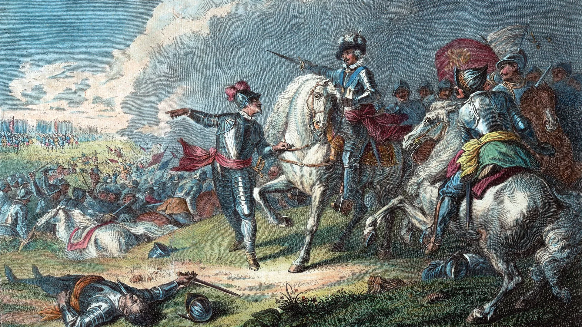 Battle of Naseby, hand-coloured copper engraving
