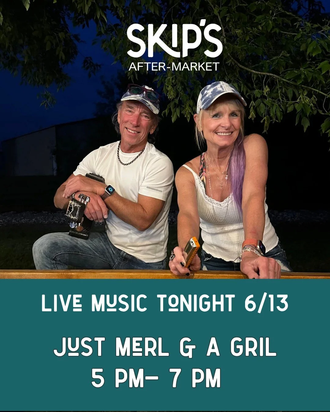 Happy Saturday! We've got live music tonight🎸 🎵 ... Saturday 6/13, 5pm-7pm.
Just Merl &amp; a Girl--- they perform original and cover songs from the 70's to current using their own unique style and flair from your favorite Pop, Rock, Folk, Country 