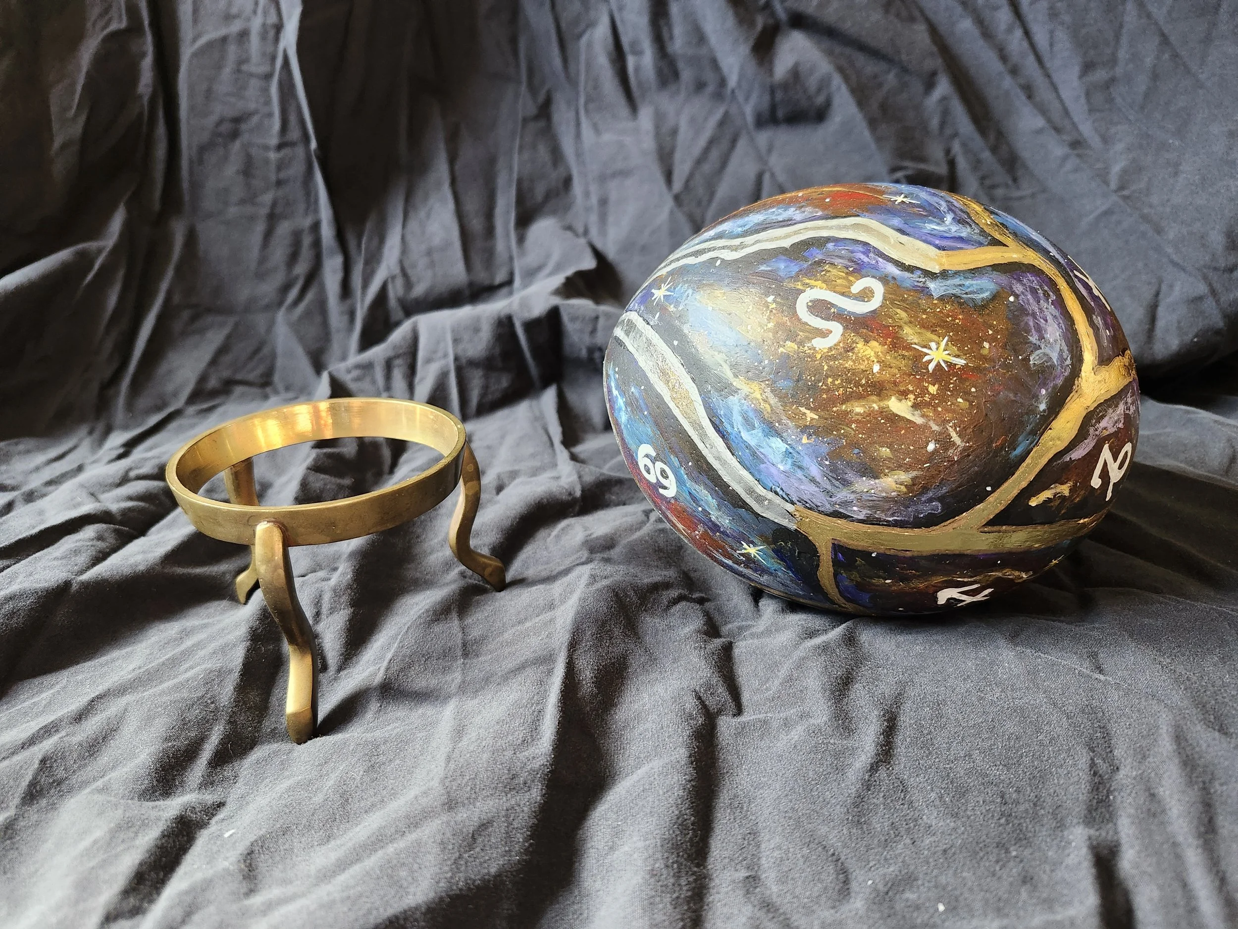 Painted Ostrich Egg, "Cosmic Womb" With Stand