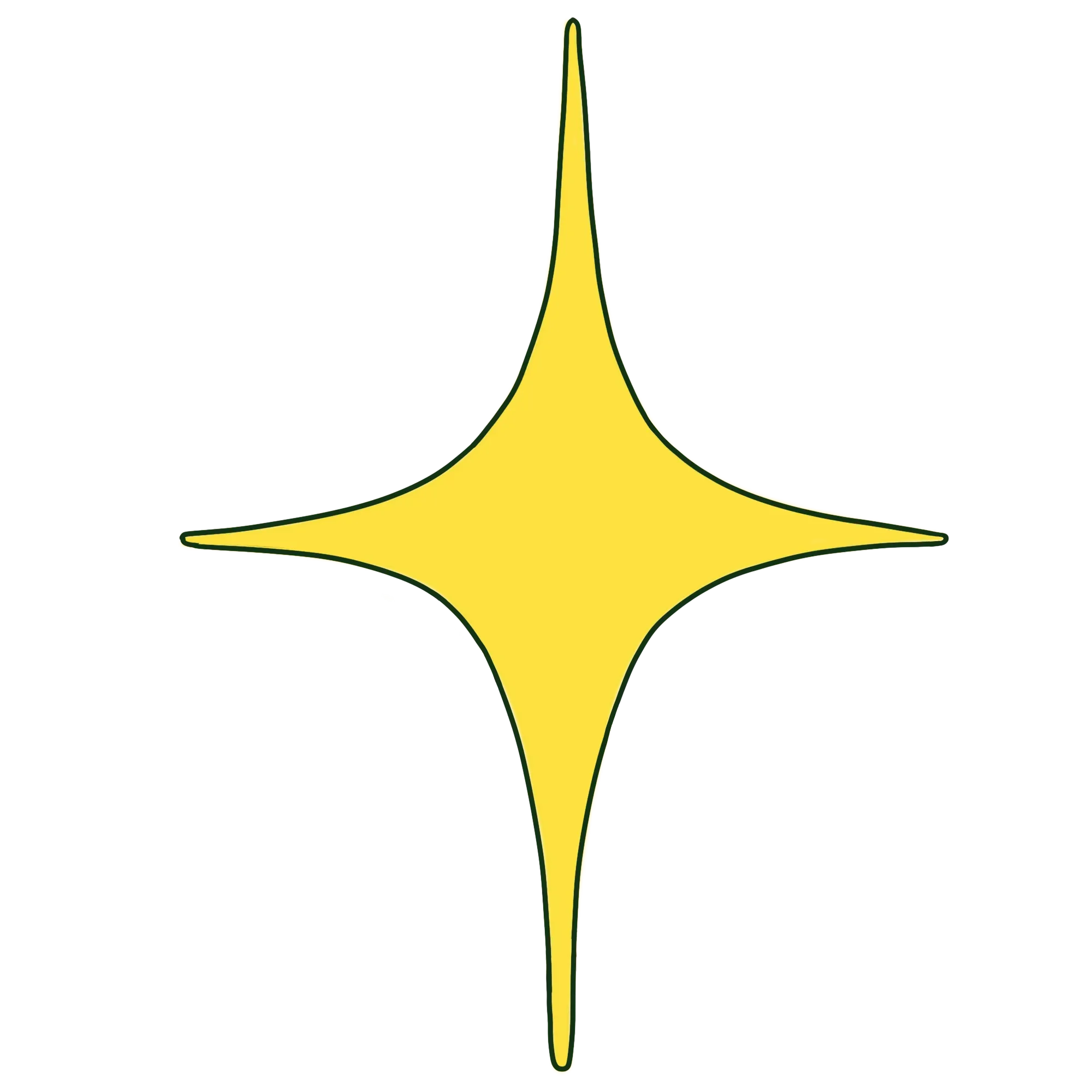 Hand-drawn yellow north star with dark green outline